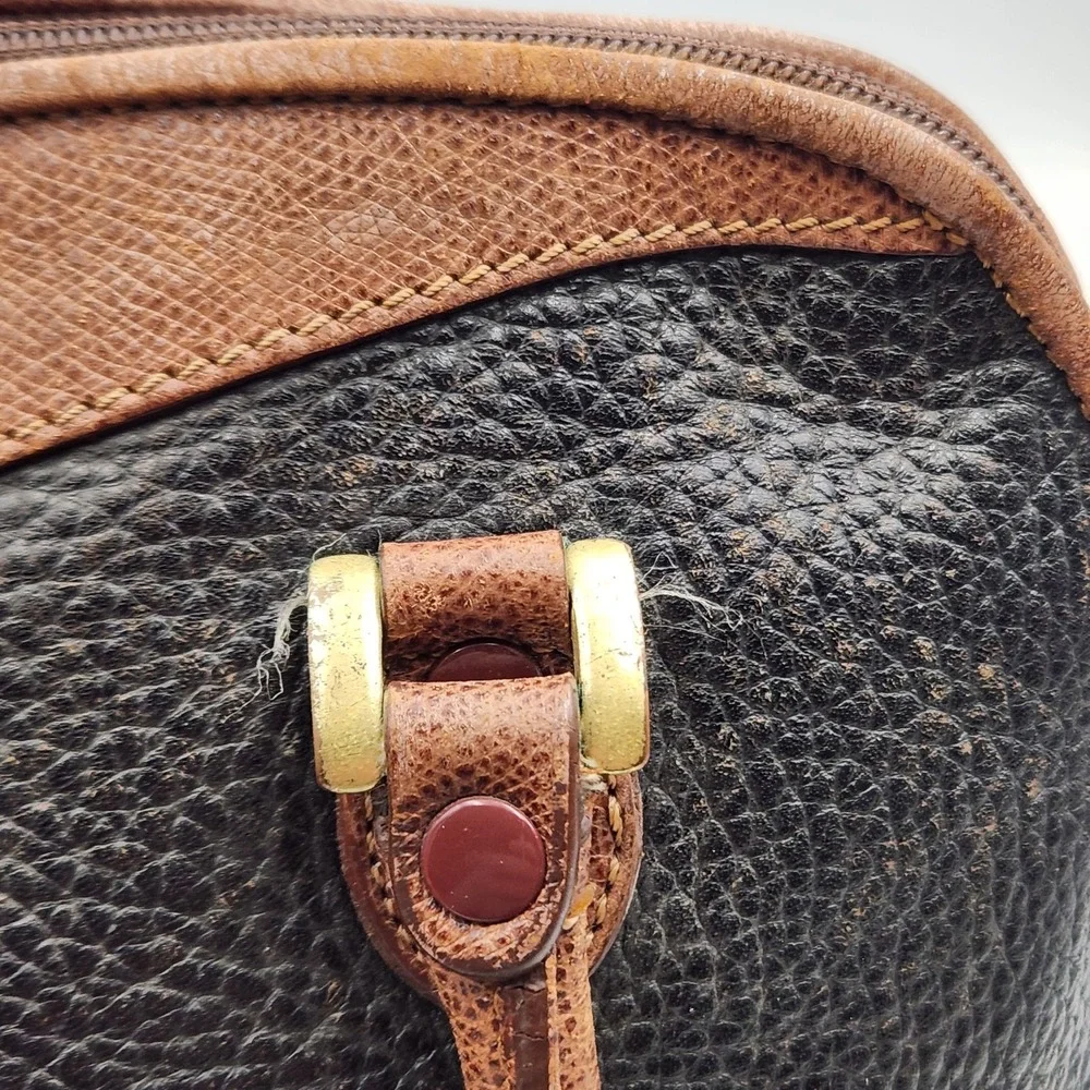 Vintage Liz Claiborne Leather Satchel Black Brown Bag Made in Korea‎ 12 Inch